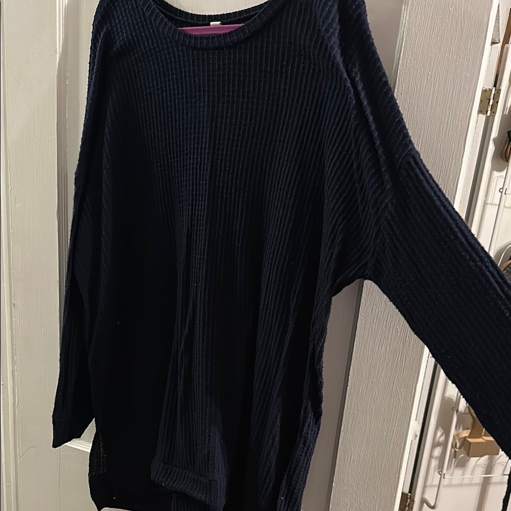 Navy Ribbed Long Sleeve Top